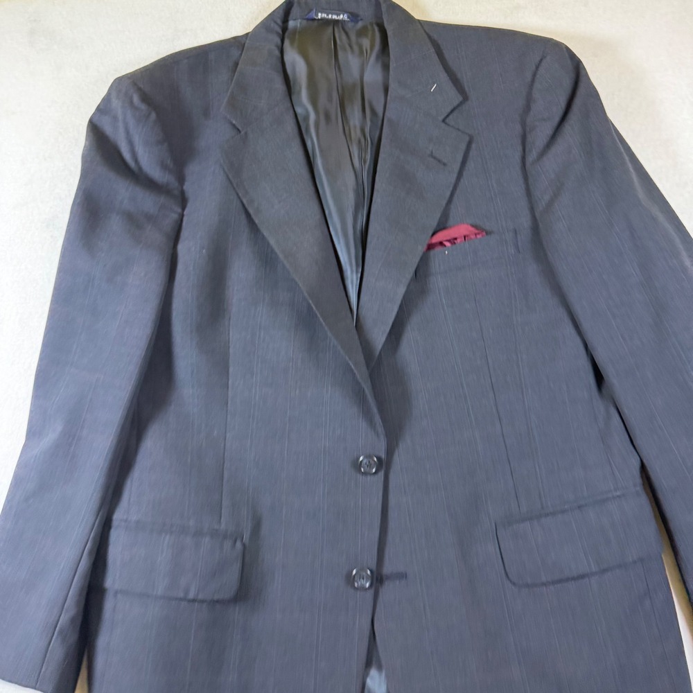 Burberrys Vintage Mens Pinstripe Blazer Charcoal Grey Wool Sport Coat 2 Button